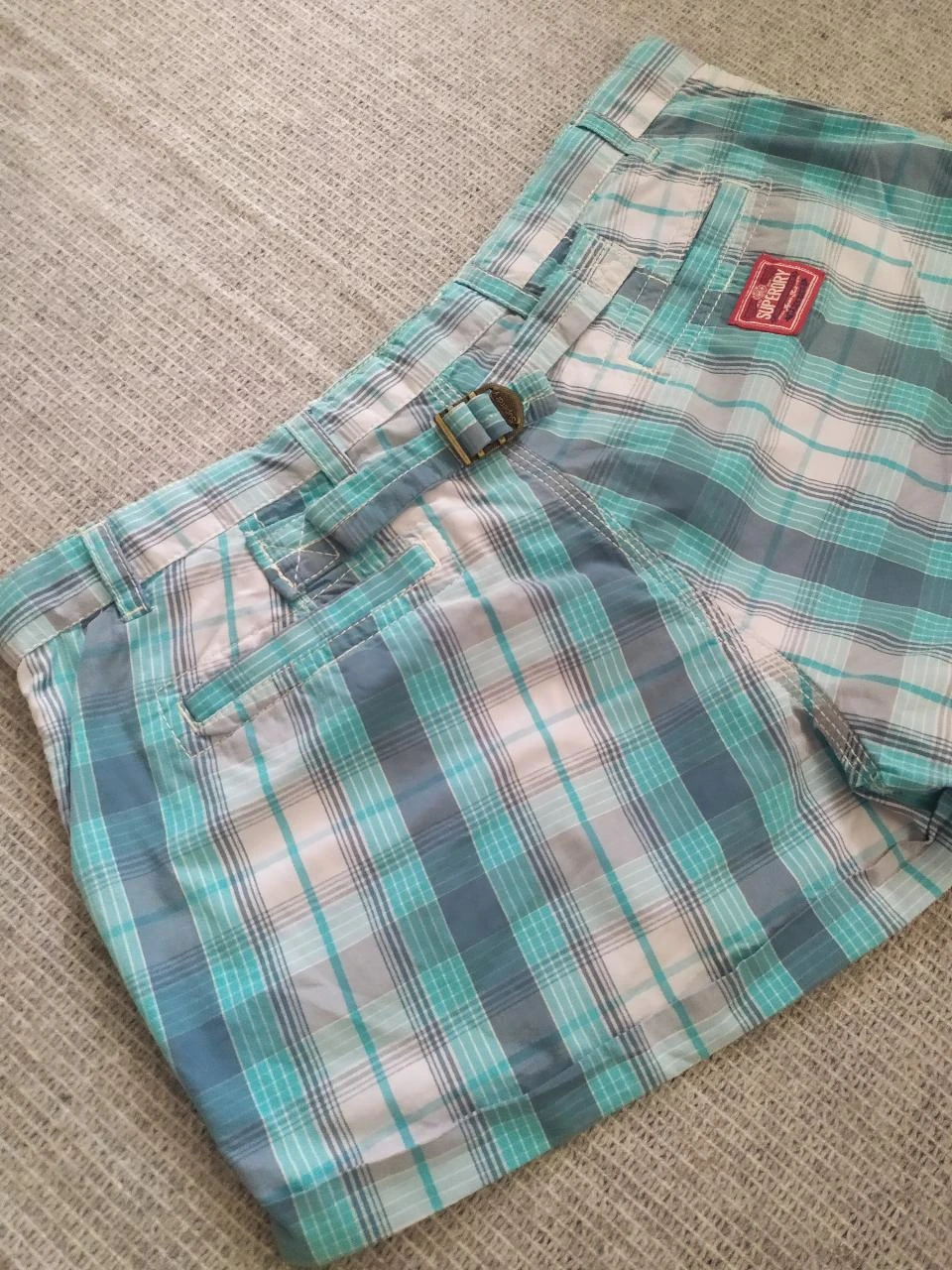 Superdry Short en Coton à Carreaux pour Femme M Turquoise Blue Y2K – photo 11